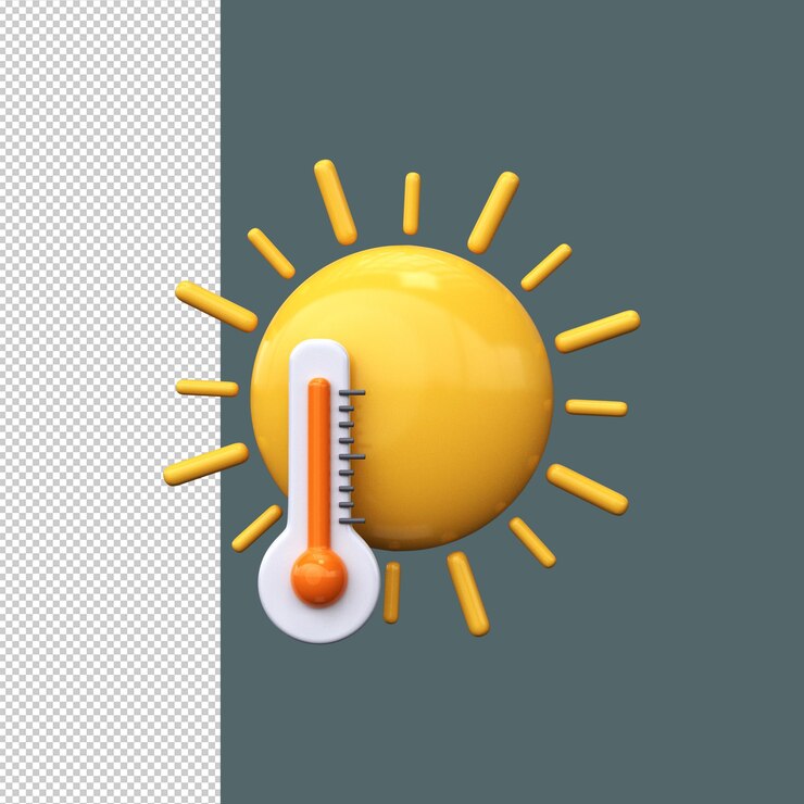 PSD calentamiento global problemas ambientales sol 3d con termómetro