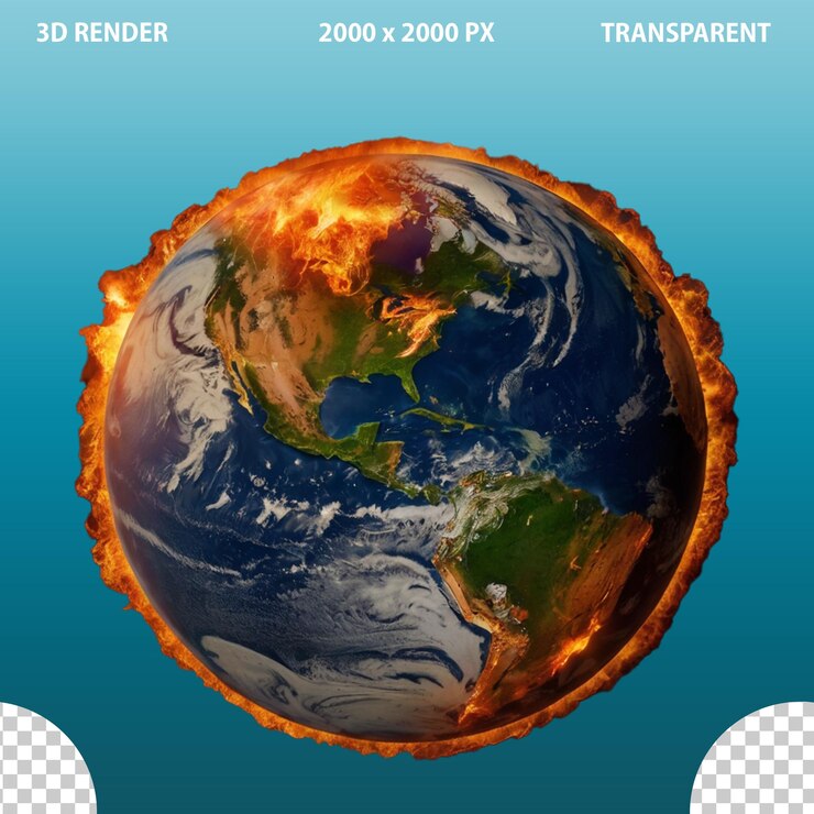PSD el calentamiento global con la tierra en llamas con fondo transparente png