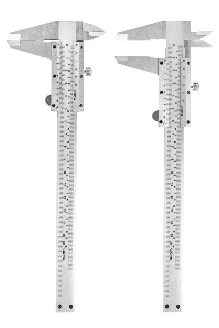 PSD calibre de vernier aberto e fechado em fundo em branco