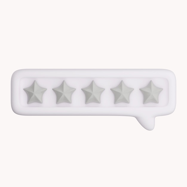 calificación de burbuja 3d para la satisfacción 3d 5 estrellas para el concepto de retroalimentación de calificación del cliente de calidad de la revisión del producto del empleado del cliente representación vectorial 3d de 5 estrellas