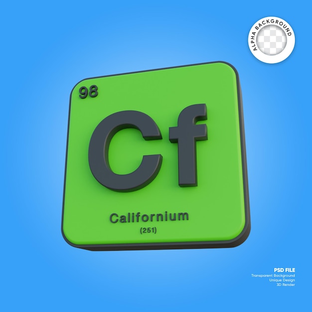 Californium chemisches Element Periodensystem 3D-Rendering