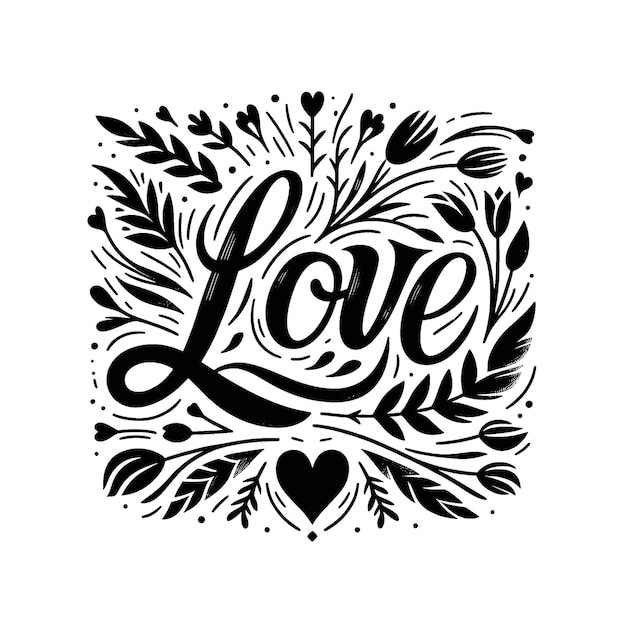 PSD caligrafía de amor simple en blanco y negro sobre un fondo transparente