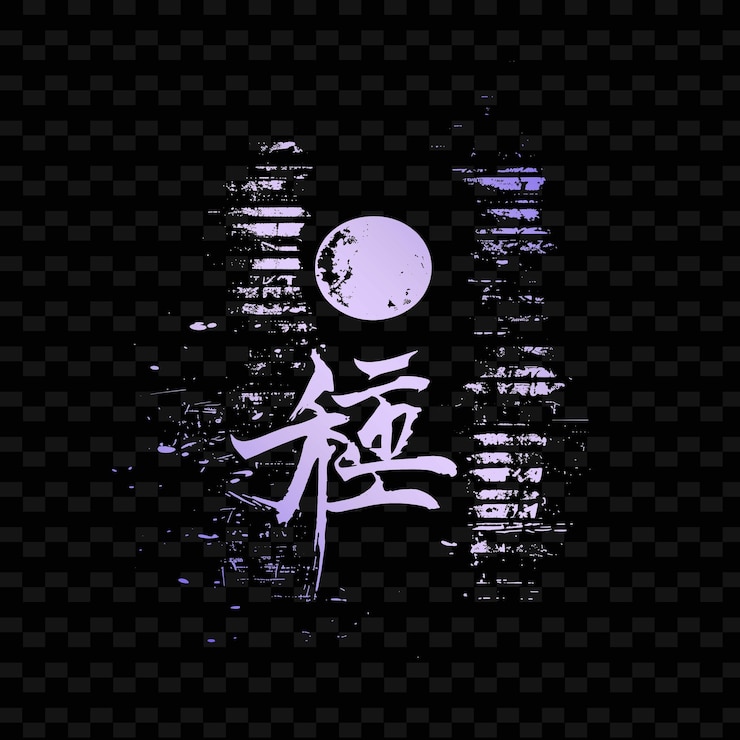 PSD caligrafía china nostálgica con diseño de trazos de pincel elega diseños de iconos lunares inspirados en png