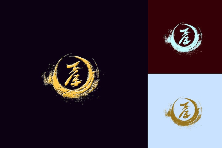 PSD caligrafía china nostálgica con diseño de trazos de pincel elega diseños de iconos lunares inspirados en png