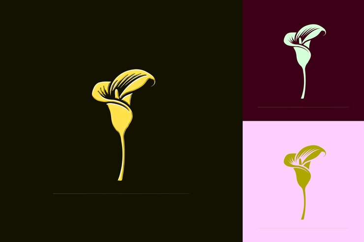 PSD calla lily flower icon flower emblem with decorative african inspired nature unique vector designs