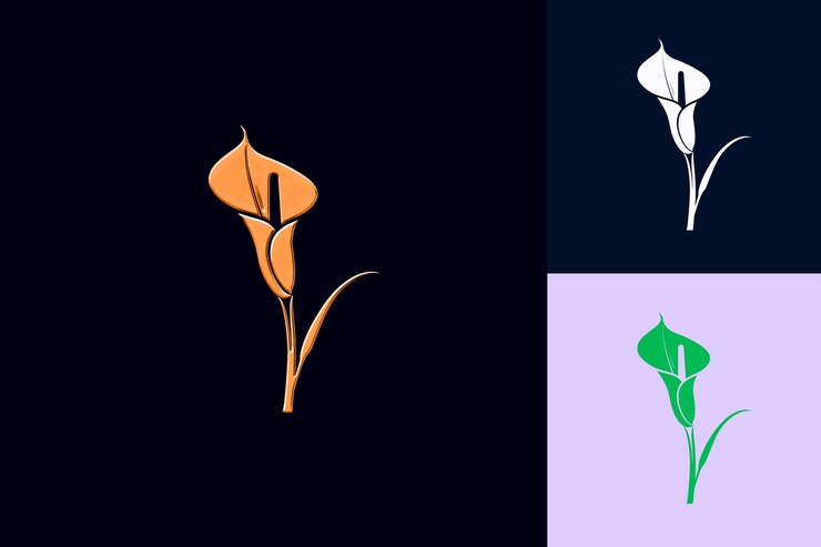 PSD calla lily flower icon flower emblem with decorative trumpet inspired nature unique vector designs
