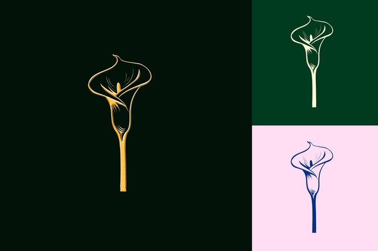 PSD calla lily flower icon flower emblem with decorative trumpet inspired nature unique vector designs