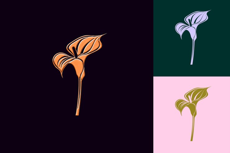 PSD calla lily flower icon flower emblem with decorative trumpet inspired nature unique vector designs
