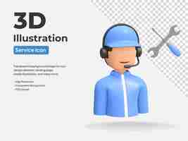 PSD callcenter mit headset-symbol und schraubendreher-symbol 3d-gerenderte darstellung