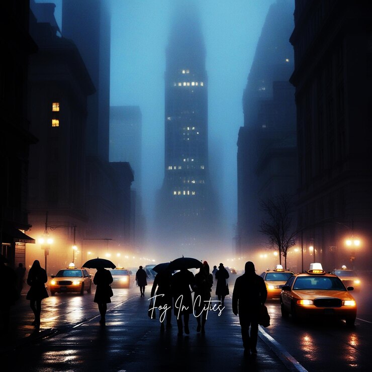 PSD una calle de la ciudad con niebla en el fondo ai generate