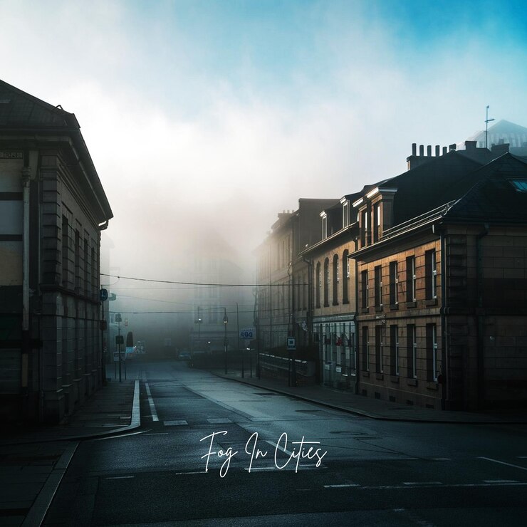 PSD una calle de la ciudad con niebla en el fondo ai generate