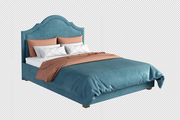 Cama de luxo em renderização 3d isolada