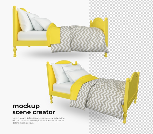 Cama en decoración de renderizado en renderizado 3d