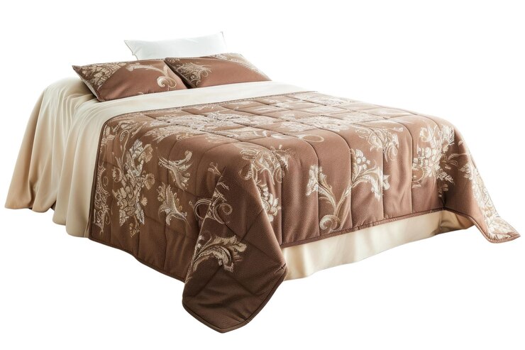 PSD cama decorativa con colchón y almohadas aisladas sobre fondo blanco aig57