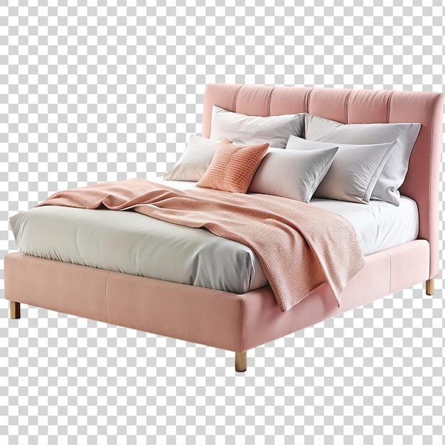 PSD cama doble con almohadas aisladas sobre un fondo transparente