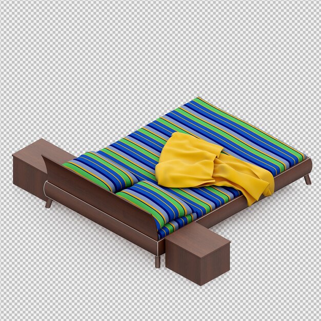 PSD cama isométrica render 3d