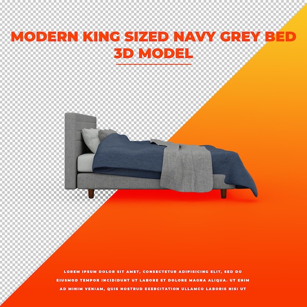 PSD cama king size gris azul marino moderna