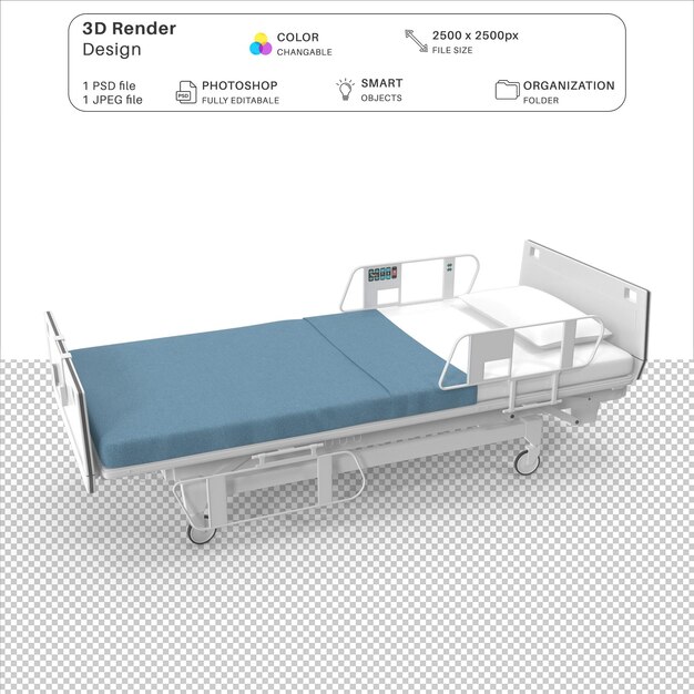 PSD cama médica 3d en formato psd