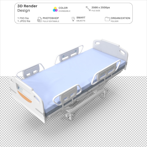 PSD cama médica 3d en formato psd