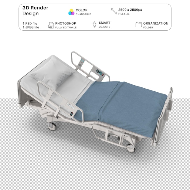 PSD cama médica 3d en formato psd