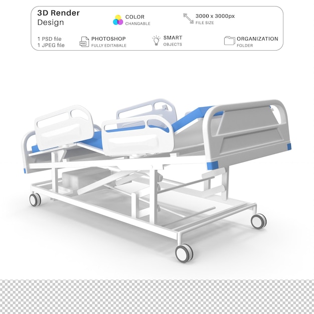 PSD cama médica en 3d modelo de modelado en 3d archivo psd equipo médico realista