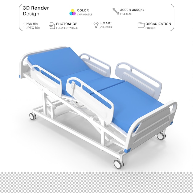 Cama médica 3D Modelo Modelagem 3D Arquivo PSD Equipamento médico realista