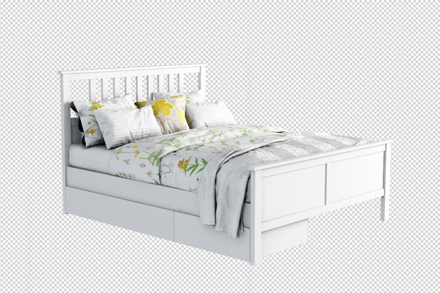 Cama moderna aislada en renderizado 3d