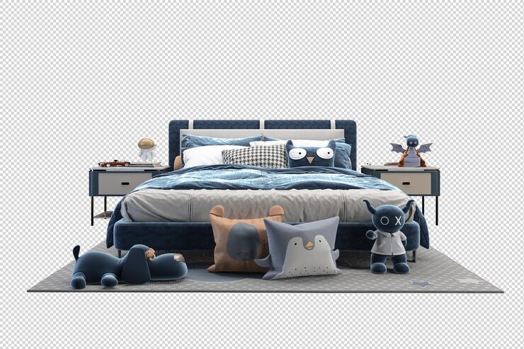 Cama para niños en la habitación de los niños en representación 3d aislada