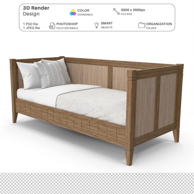 PSD cama realista modelado en 3d archivo psd muebles interiores realistas