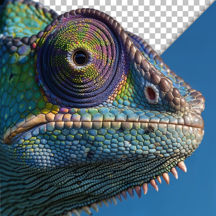 PSD un camaleón colorido con un patrón azul y púrpura