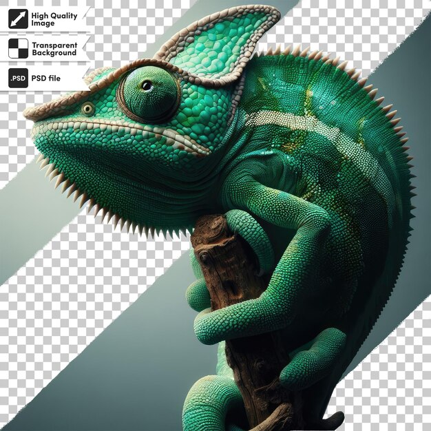 PSD camaleón verde psd en fondo transparente con capa de máscara editable