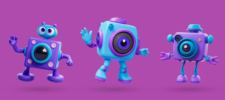 PSD cámara 3d personajes divertidos