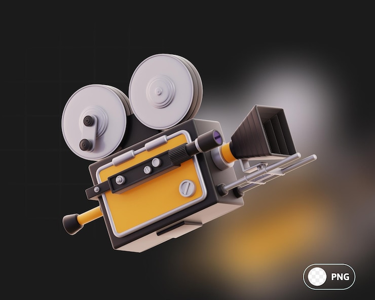 PSD cámara de cine dispositivo y herramientas de producción de películas ilustración 3d