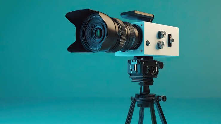 PSD cámara de cine profesional en el trípode