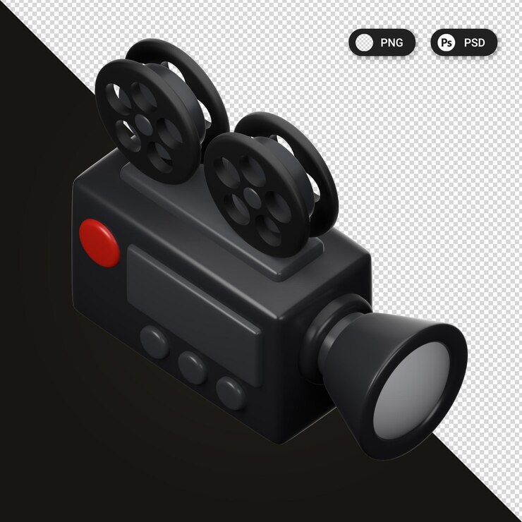 PSD cámara de cine retro electrónica conjunto de iconos 3d render