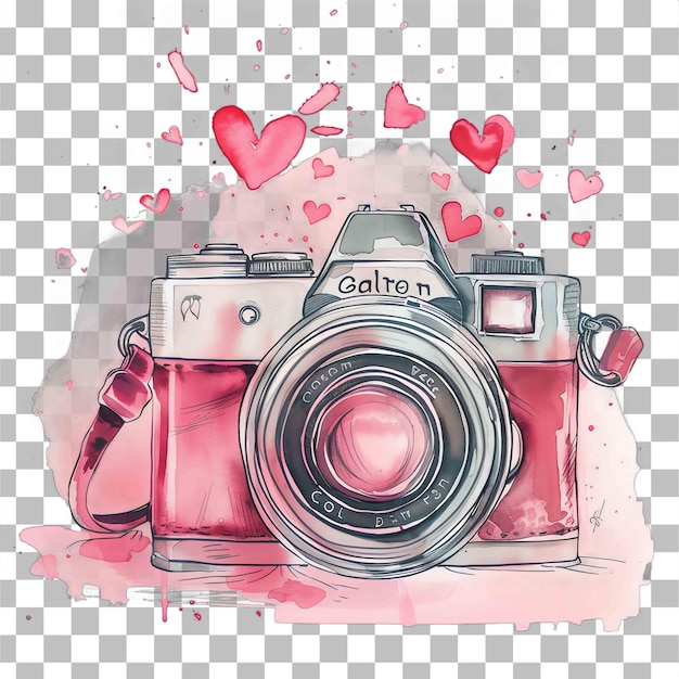 PSD una cámara digital con un fondo rosa y un corazón rojo