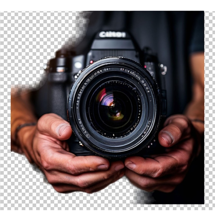 PSD una cámara de fotografía digital moderna con un portátil en la mesa negocio de fotografía o videografía profesional