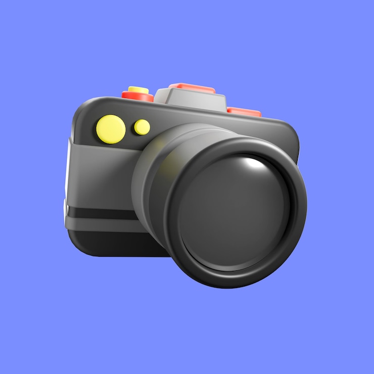 PSD una cámara de icono 3d con una lente