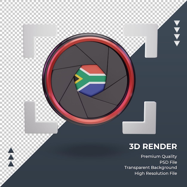 Cámara de obturador 3d vista frontal de renderizado de bandera de sudáfrica