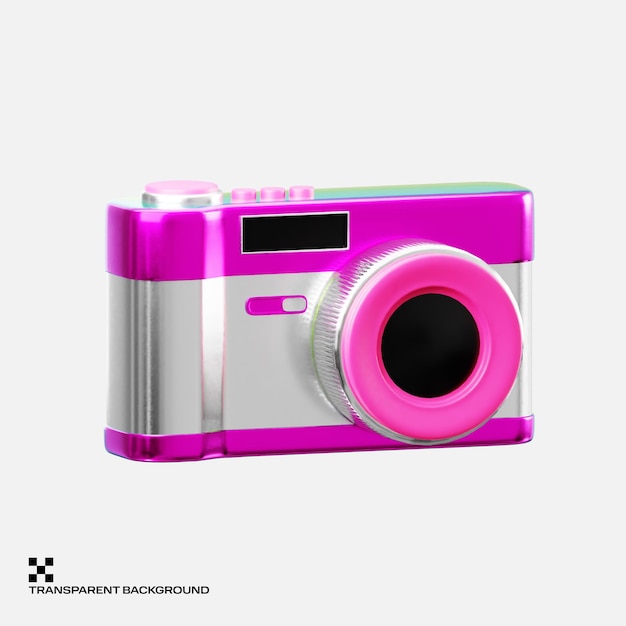 Una cámara de película desechable rosa y plateada con botones