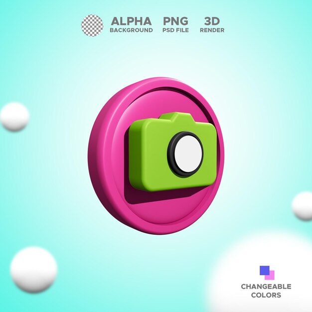 PSD cámara de renderizado 3d de icono para ilustración de diseño objeto aislado psd premium