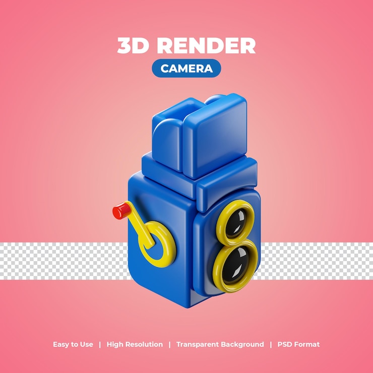 PSD cámara retro con ilustración de icono de renderizado 3d