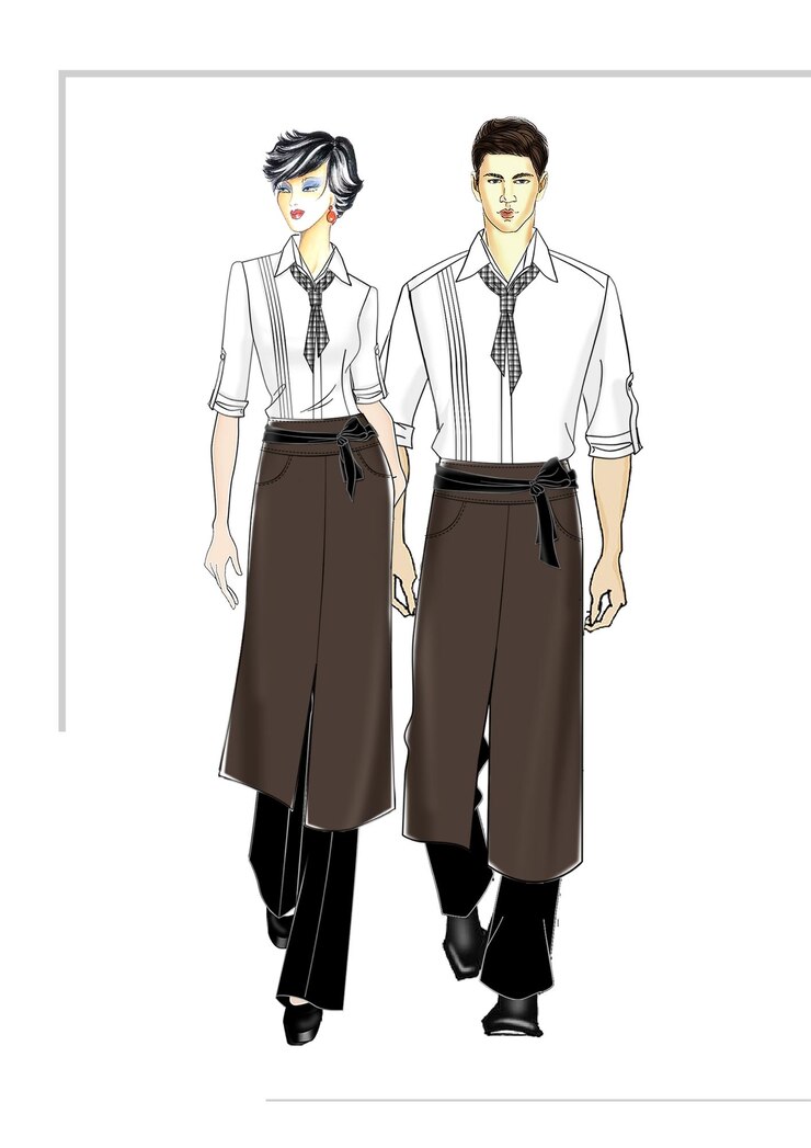 PSD camarera camiseta traje de moda tela restaurante uniforme estilo de comida diseño de personajes