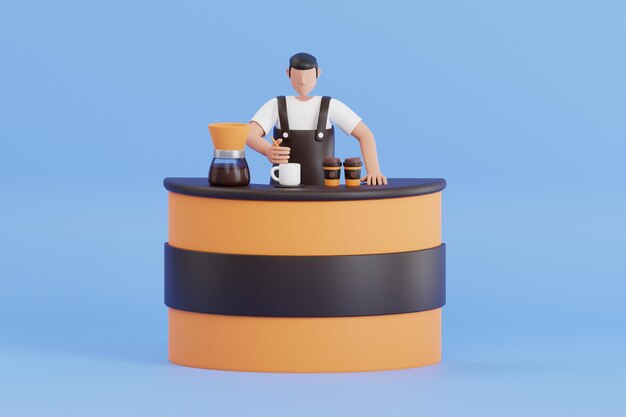 PSD un camarero haciendo café ilustración en 3d