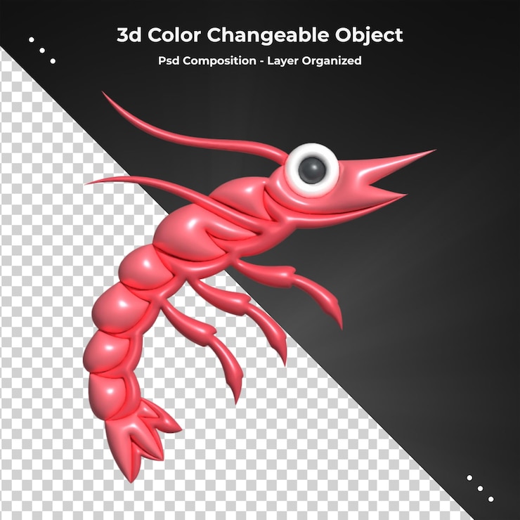 PSD el camarón o langostino es una cola de camarón con cáscara de mariscos deliciosamente cocinada 3d render