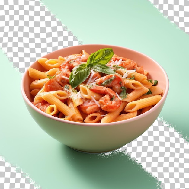 PSD camarones en salsa de tomate acompañados de pasta penne