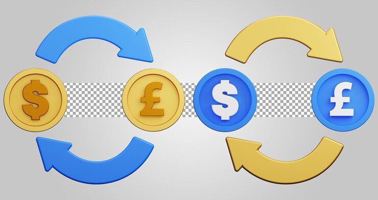 PSD cambio de dinero dólar a libra libra a dólar 3d render