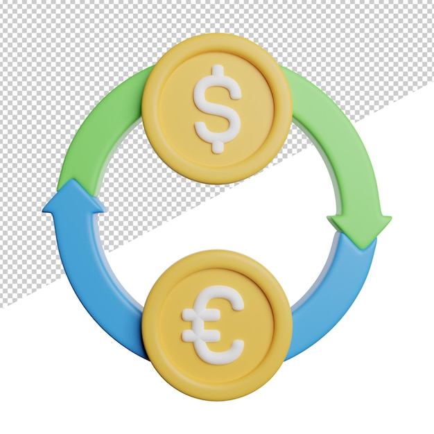 PSD câmbio dinheiro vista frontal ilustração do ícone de renderização 3d em fundo transparente