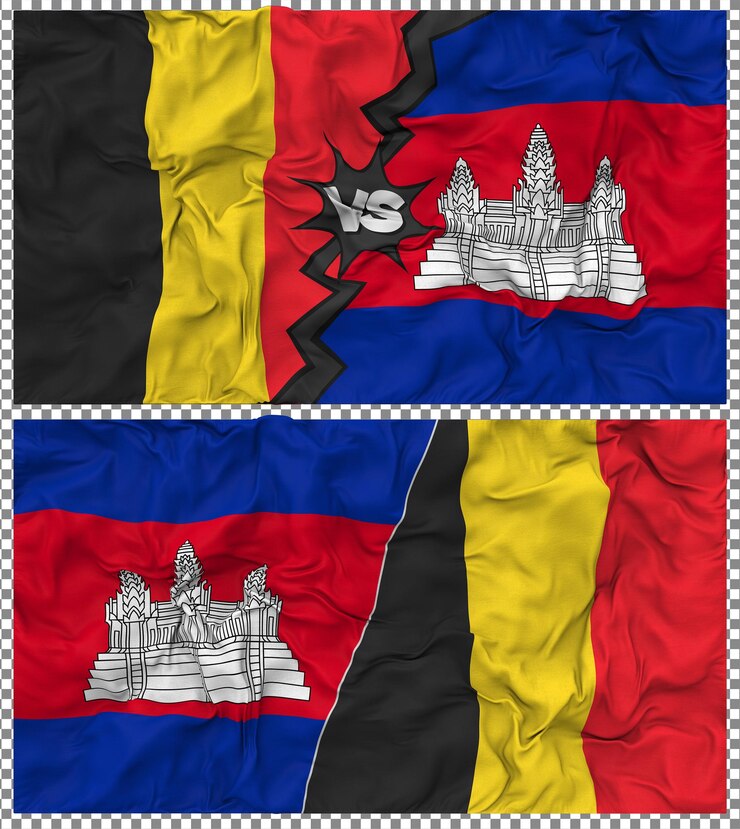 PSD camboya contra bélgica media bandera combinada con textura en 3d