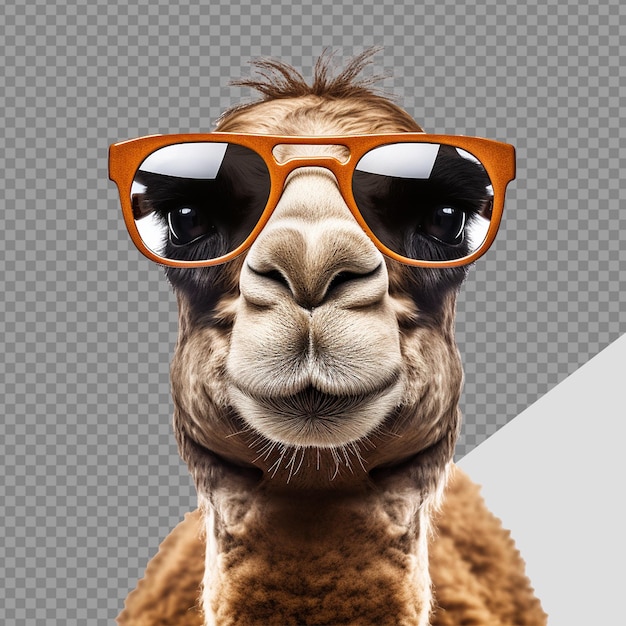 PSD camello con gafas de verano frescas png aislado en fondo transparente